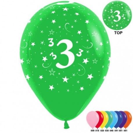 Гелиевые шары (12''/30 см) цифра 3, ассорти
