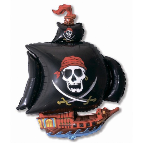 Шар фольгированный - "Пиратский корабль" черный (32''/81 см)