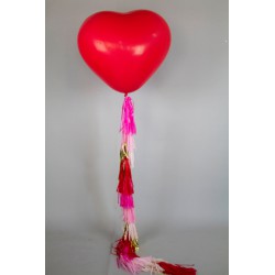 Большой шар сердце с гелием (32''/80 см) красный с гирляндой тассел