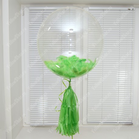 Прозрачный шар с перьями и кисточкой (18''/45 см)