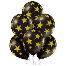 Гелиевые шары (14''/35 см) Черные с золотыми звездами