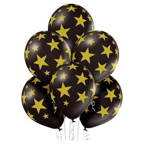 Гелиевые шары (14''/35 см) Черные с золотыми звездами