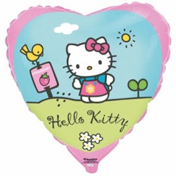 Шар фольгированный Сердце "Hello Kitty в саду" (16''/40 см)