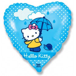 Шар фольгированный Сердце "Hello Kitty под зонтом" (16''/40 см)