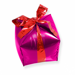 Шар фольгированный "Куб, Подарок с бантиком" (13''/33 см) фуксия