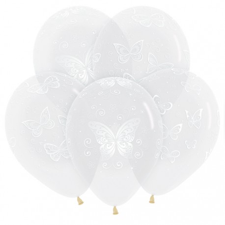 Гелиевые шары (12''/30 см) Бабочки, кристалл, прозрачный