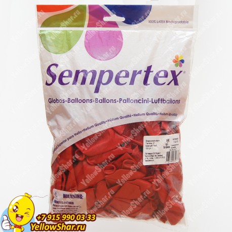 Воздушные шары Sempertex 12"(30 см), цвет красный яркий непрозрачный, 100 шт