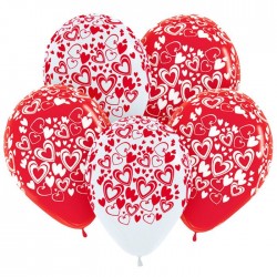Гелиевые шары (12''/30 см) Кокетливые сердечки, белый и красный