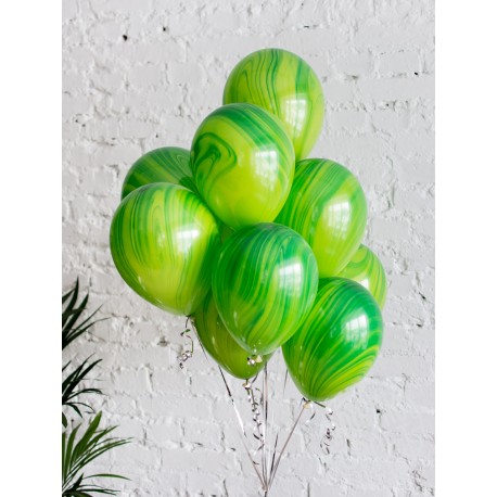 Набор из 10 зеленых мраморных гелиевых шаров