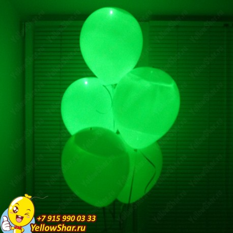 Светящиеся шары с гелием (12''/30 см), белый шар зеленое свечение
