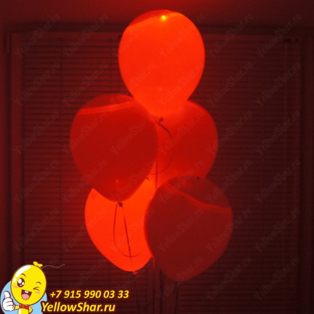Светящиеся шары с гелием (12''/30 см), белый шар красное свечение