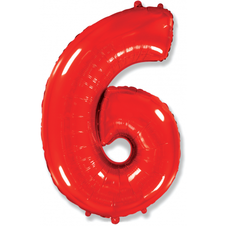 Шар фольгированный "Цифра 6" (34''/86 см), красный
