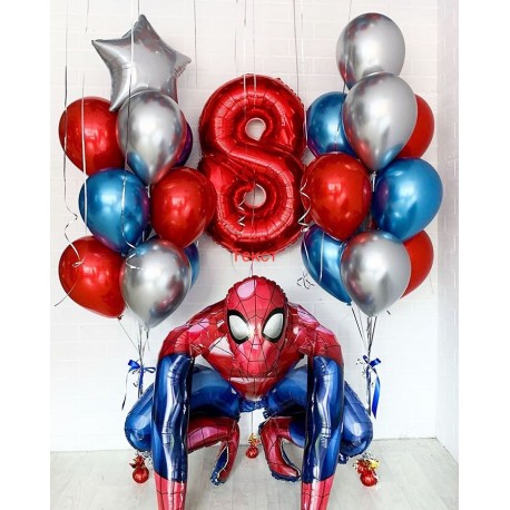 Композиция из фонтанов шаров с Человеком пауком и цифрой