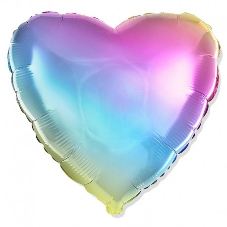 Шар фольгированный Сердце (24''/61 см), радуга, нежный градиент
