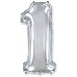 Шар фольгированный "Цифра 1" (34''/ 86 см), серебро