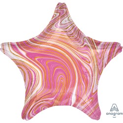 Шар фольгированный с гелием "Розовый мрамор" звезда (16''/40 см)