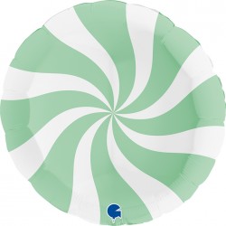 Шар фольгированный - Круг "Карамель" зеленый-белый (16''/40 см)