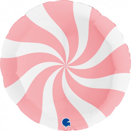 Шар фольгированный - Круг "Карамель" розовый-белый (16''/40 см)