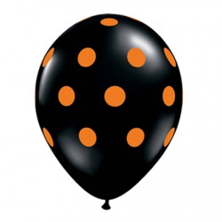 Гелиевые шары (14''/35 см) Черные в оранжевый горошек