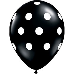 Гелиевые шары (14''/35 см) Черные в белый горошек